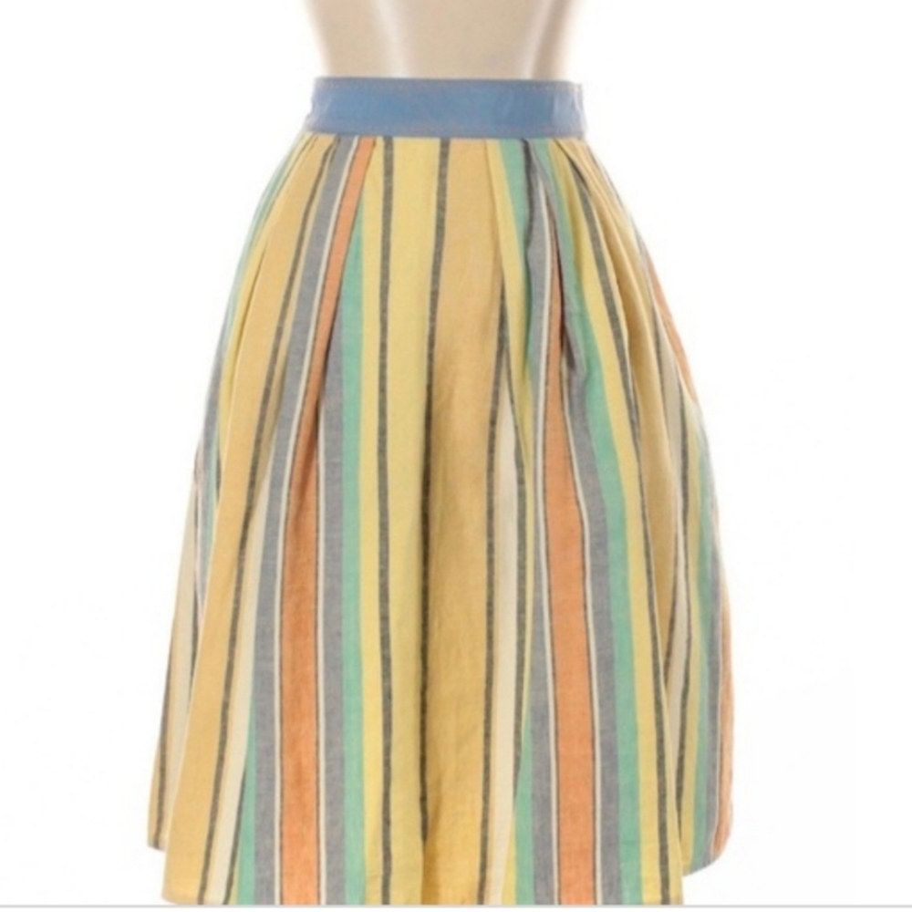 Anthropologie - Odille Bright Linen Stripe Skirt